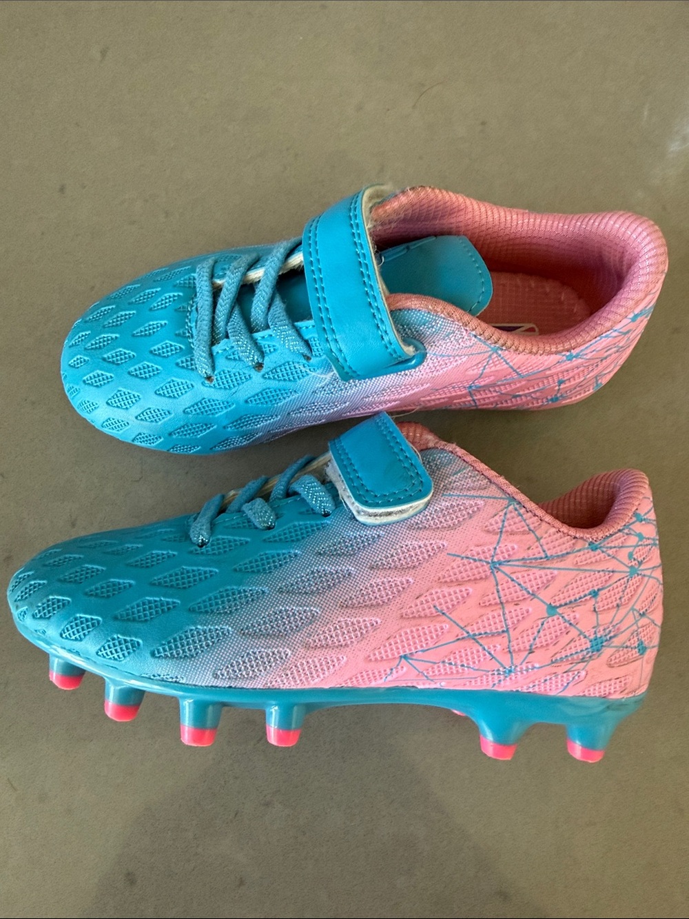 Kids Blue and Pink Cleats - Lightweight Youth Soccer Shoes size 11